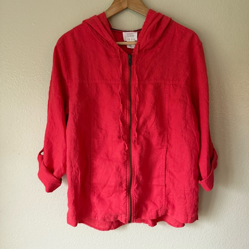 Sigrid Olsen Coral Red Linen Jacket